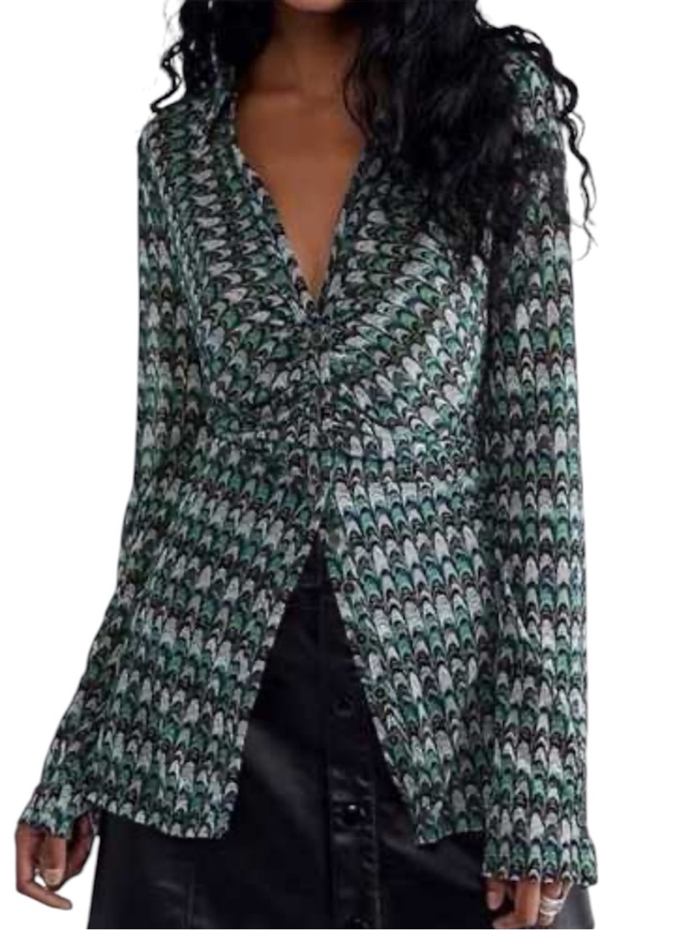Free People Women's Lucky Shirtee Green Print Button Up Shirt Size XS/S